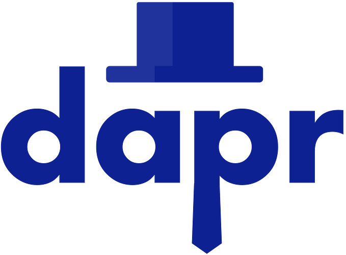 The image contains the word 'dapr' with a blue logo. (Captioned by AI)